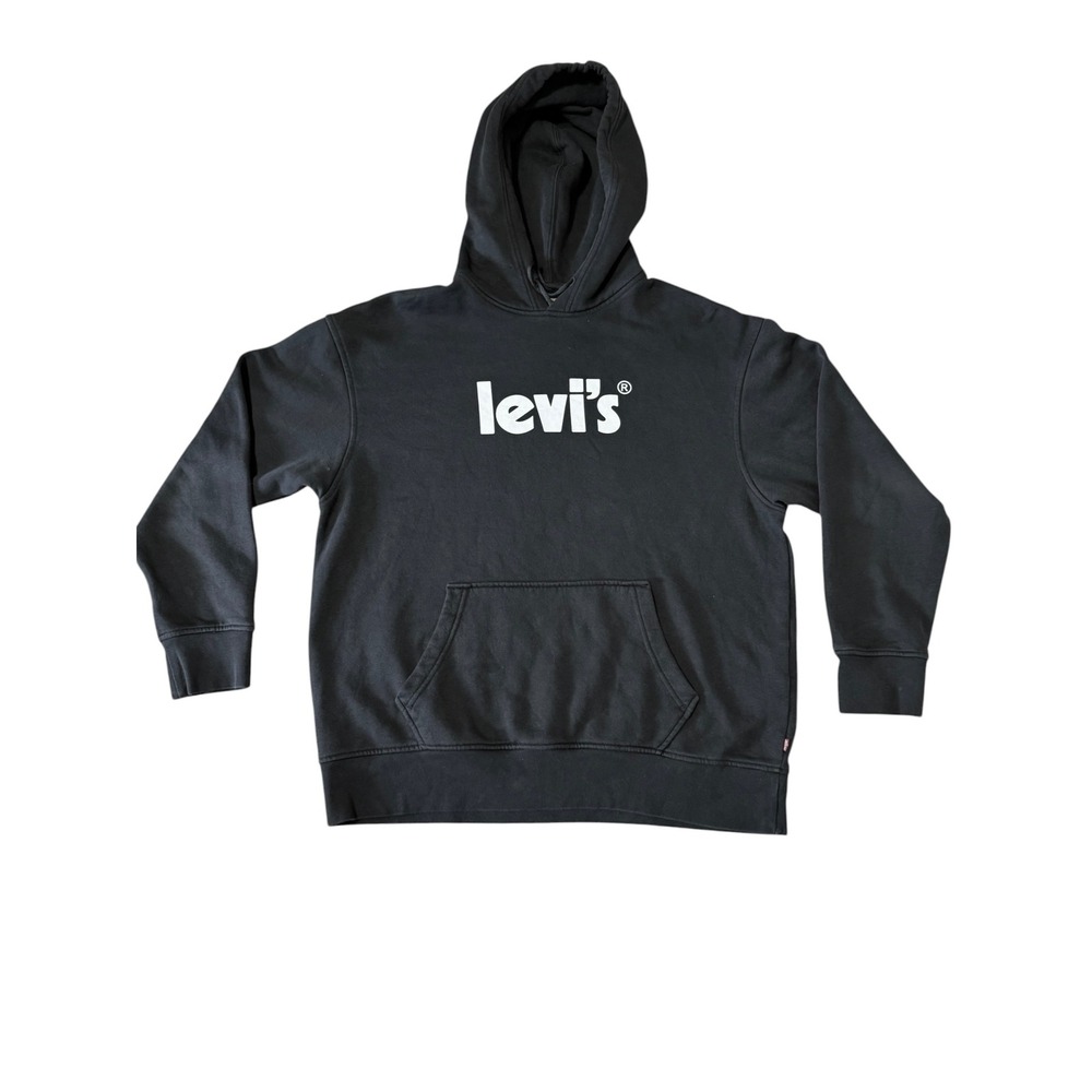 Levis Mens/Womens Relaxed Fit Logo Pullover Hoodie Black Sweatshirt Size-Large